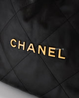  Chanel 22 Small | Black Calfskin Brushed Gold Hardware-details