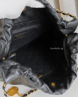  Chanel 22 Small | Black Calfskin Brushed Gold Hardware-details