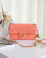 Chanel Pearl Crush Mini Rectangle Salmon Lambskin Brushed Gold Hardware-front