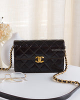 Chanel Mini Flap Bag Patent Lambskin | Dark Brown Patent Leather Gold Hardware-front