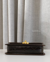 Chanel Mini Flap Bag Patent Lambskin | Dark Brown Patent Leather Gold Hardware-details