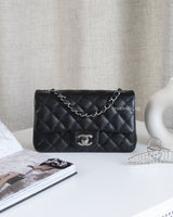 Chanel Classic Flap Mini Rectangle | 18C Iridescent Black Caviar Silver Hardware-front