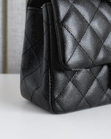 Chanel Classic Flap Mini Rectangle | 18C Iridescent Black Caviar Silver Hardware-details