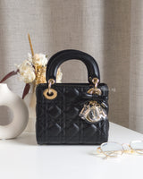 Dior Lady Dior with Chain Mini | Black Lambskin Light Gold Hardware-front