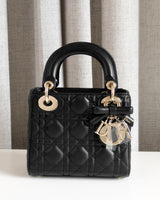 Dior Lady Dior with Chain Mini | Black Lambskin Light Gold Hardware-front1