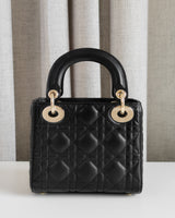 Dior Lady Dior with Chain Mini | Black Lambskin Light Gold Hardware-back