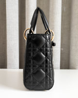 Dior Lady Dior with Chain Mini | Black Lambskin Light Gold Hardware-side