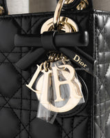 Dior Lady Dior with Chain Mini | Black Lambskin Light Gold Hardware-details