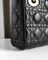 Dior Lady Dior with Chain Mini | Black Lambskin Light Gold Hardware-details