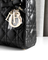 Dior Lady Dior with Chain Mini | Black Lambskin Light Gold Hardware-details