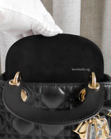 Dior Lady Dior with Chain Mini | Black Lambskin Light Gold Hardware-details