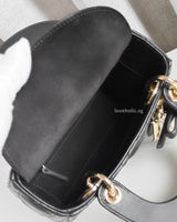 Dior Lady Dior with Chain Mini | Black Lambskin Light Gold Hardware-details