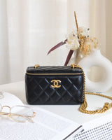 Chanel Vanity Bag 23B Black Lambskin Brushed Gold Hardware-front