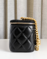 Chanel Vanity Bag 23B Black Lambskin Brushed Gold Hardware-details