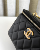 Chanel Vanity Bag 23B Black Lambskin Brushed Gold Hardware-details