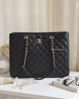Chanel Shopping Tote | Black Caviar Light Gold Hardware-front