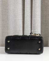 Dior Lady Dior with Chain Mini | Black Lambskin Light Gold Hardware-details