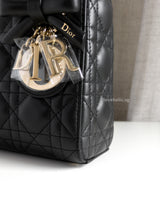 Dior Lady Dior with Chain Mini | Black Lambskin Light Gold Hardware-details