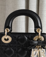 Dior Lady Dior with Chain Mini | Black Lambskin Light Gold Hardware-details