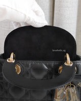 Dior Lady Dior with Chain Mini | Black Lambskin Light Gold Hardware-details