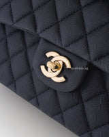 Chanel Classic Flap Small | 18B Midnight Blue Caviar Light Gold Hardware-details