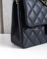 Chanel Classic Flap Small | 18B Midnight Blue Caviar Light Gold Hardware-details