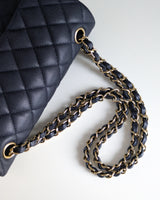 Chanel Classic Flap Small | 18B Midnight Blue Caviar Light Gold Hardware-details