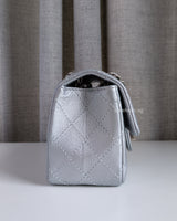 Chanel Reissue 2.55 21A Mini | Metallic Silver Calfskin Ruthenium Hardware-details