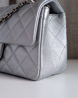 Chanel Reissue 2.55 21A Mini | Metallic Silver Calfskin Ruthenium Hardware-details