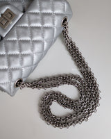 Chanel Reissue 2.55 21A Mini | Metallic Silver Calfskin Ruthenium Hardware-details