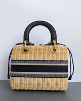 Dior Lady Dior Medium | Blue Oblique  Natural Wicker Brushed Gold Hardware-back