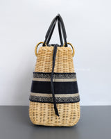 Dior Lady Dior Medium | Blue Oblique  Natural Wicker Brushed Gold Hardware-side