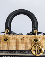 Dior Lady Dior Medium | Blue Oblique  Natural Wicker Brushed Gold Hardware-details