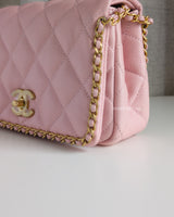 Chanel Flap Bag Mini | 22P Light Pink Caviar Brushed Gold Hardware-details