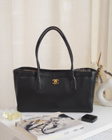 Chanel Cerf Tote | 26S Black Calfskin Gold Hardware-front