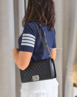 Chanel Boy Old Medium  | Black Lambskin Ruthenium Hardware-model