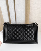 Chanel Boy Old Medium  | Black Lambskin Ruthenium Hardware-back