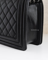 Chanel Boy Old Medium  | Black Lambskin Ruthenium Hardware-details