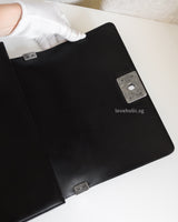 Chanel Boy Old Medium  | Black Lambskin Ruthenium Hardware-details