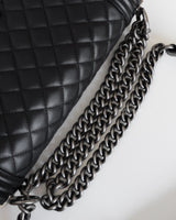 Chanel Boy Old Medium  | Black Lambskin Ruthenium Hardware-details