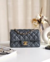 Chanel Classic Flap Mini Rectangle  | 18B Dark Grey Caviar Light Gold Hardware-front