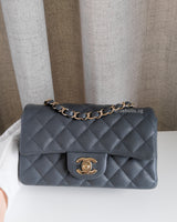 Chanel Classic Flap Mini Rectangle  | 18B Dark Grey Caviar Light Gold Hardware-front1