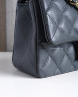 Chanel Classic Flap Mini Rectangle  | 18B Dark Grey Caviar Light Gold Hardware-details
