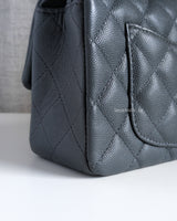 Chanel Classic Flap Mini Rectangle  | 18B Dark Grey Caviar Light Gold Hardware-details