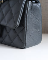 Chanel Classic Flap Mini Rectangle  | 18B Dark Grey Caviar Light Gold Hardware-details