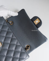 Chanel Classic Flap Mini Rectangle  | 18B Dark Grey Caviar Light Gold Hardware-details