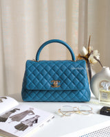Chanel Coco Handle Medium | Teal Caviar Light Gold Hardware-front
