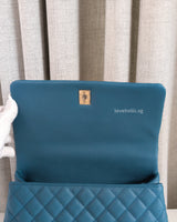 Chanel Coco Handle Medium | Teal Caviar Light Gold Hardware-details