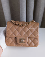 Chanel Classic Flap Mini Square | 18S Dark Beige Caviar Light Gold Hardware-front1