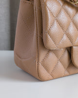 Chanel Classic Flap Mini Square | 18S Dark Beige Caviar Light Gold Hardware-details